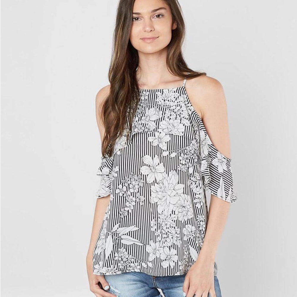 Daytrip Floral Striped Cold Shoulder Top Size XL